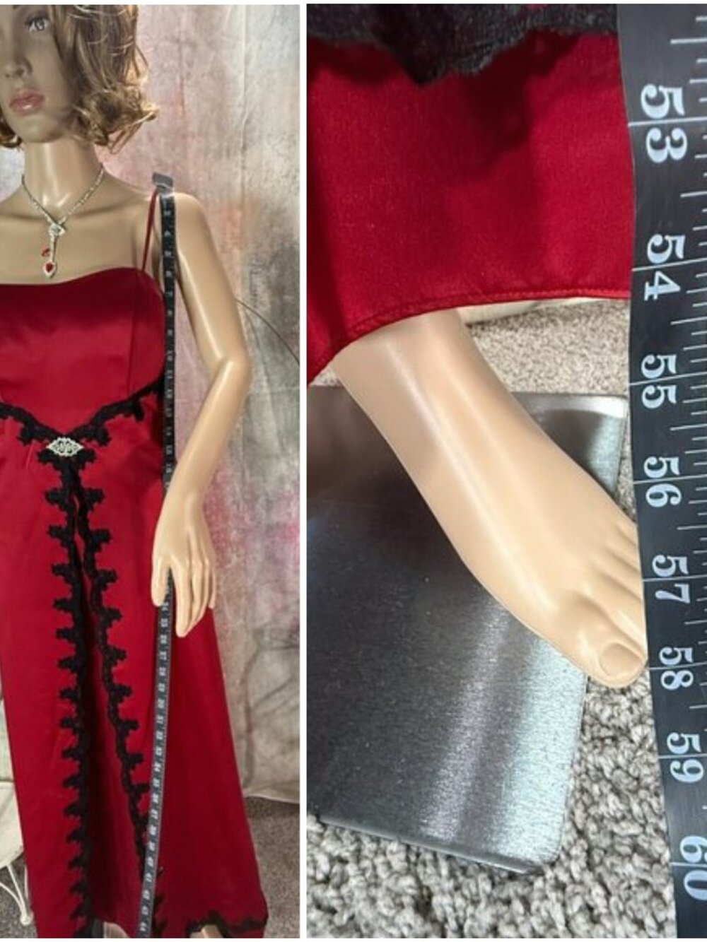 📌Alexia Designs Gothic Style  Red Satin Prom - Formal Dress w/ Black Lace Trim - Picture 7 of 16